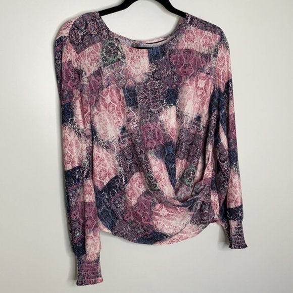 INC INTERNATIONAL CONCEPTS Purple Twist Front Draped Long Sleeve Blouse Medium - Picture 4 of 10